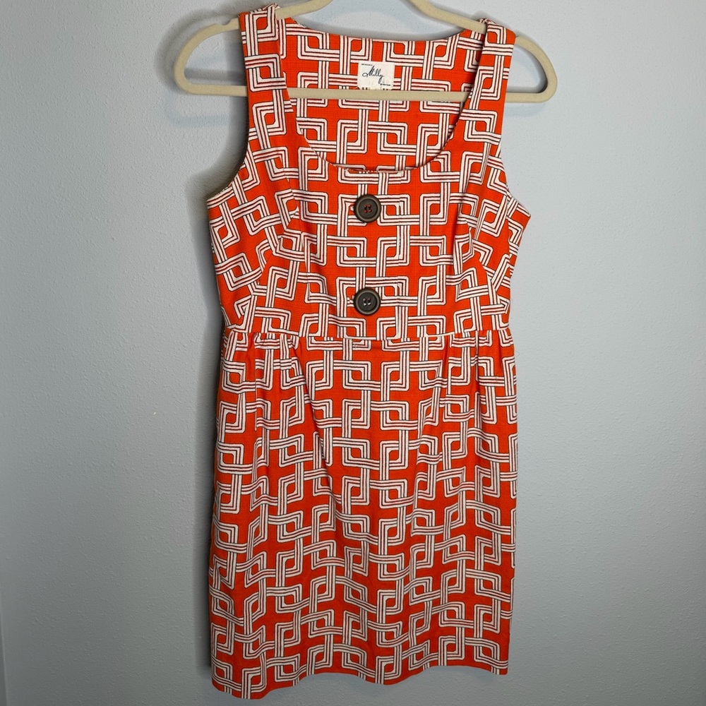 Milly New York vintage mini dress lined pockets orange white size 6